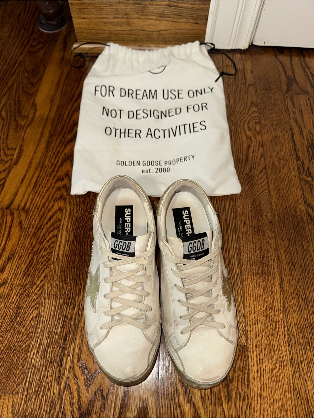 Golden Goose Super-Star Sneakers in Off-White with Gold Star